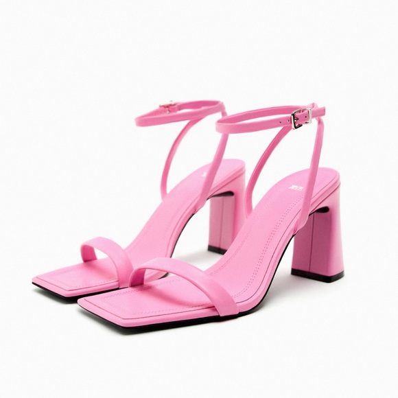 NEW Zara Chunky Leather High Heeled Sandals in Barbie Pink Size US9 / 39 - Picture 1 of 2